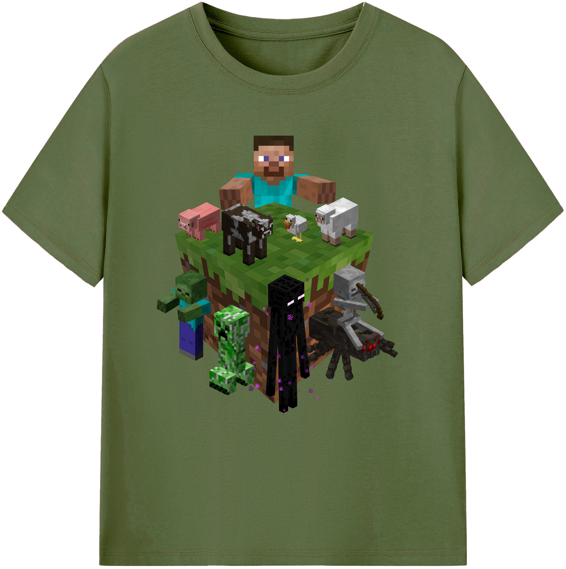 （画像用） マインクラフト ブロックの世界 Minecraft MC Block world 綿100％半袖Tシャツ（フロントプリント）